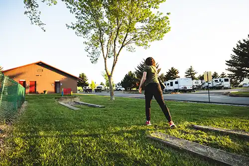 A picture of our horseshoes game at Granite Peak RV Resort