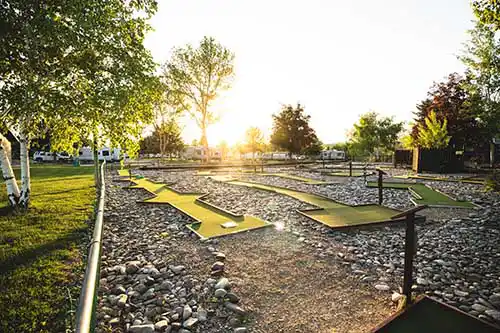 View of the complimentary mini-golf course at Granite Peak RV Resort